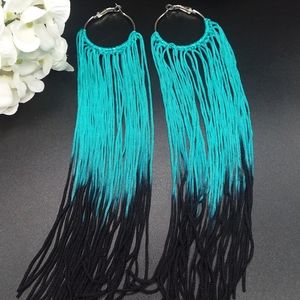 Long Ombre Fringe Hoop Earrings